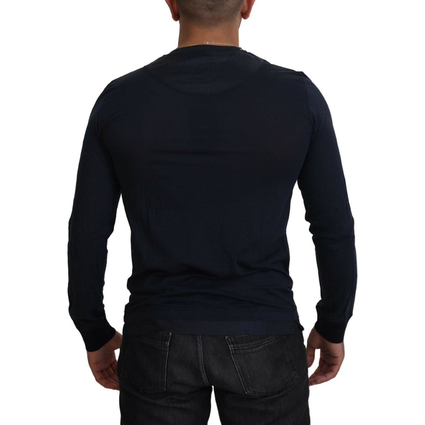 Dolce & Gabbana Blue Cotton Button Crewneck Pullover Sweater TSH84059-46