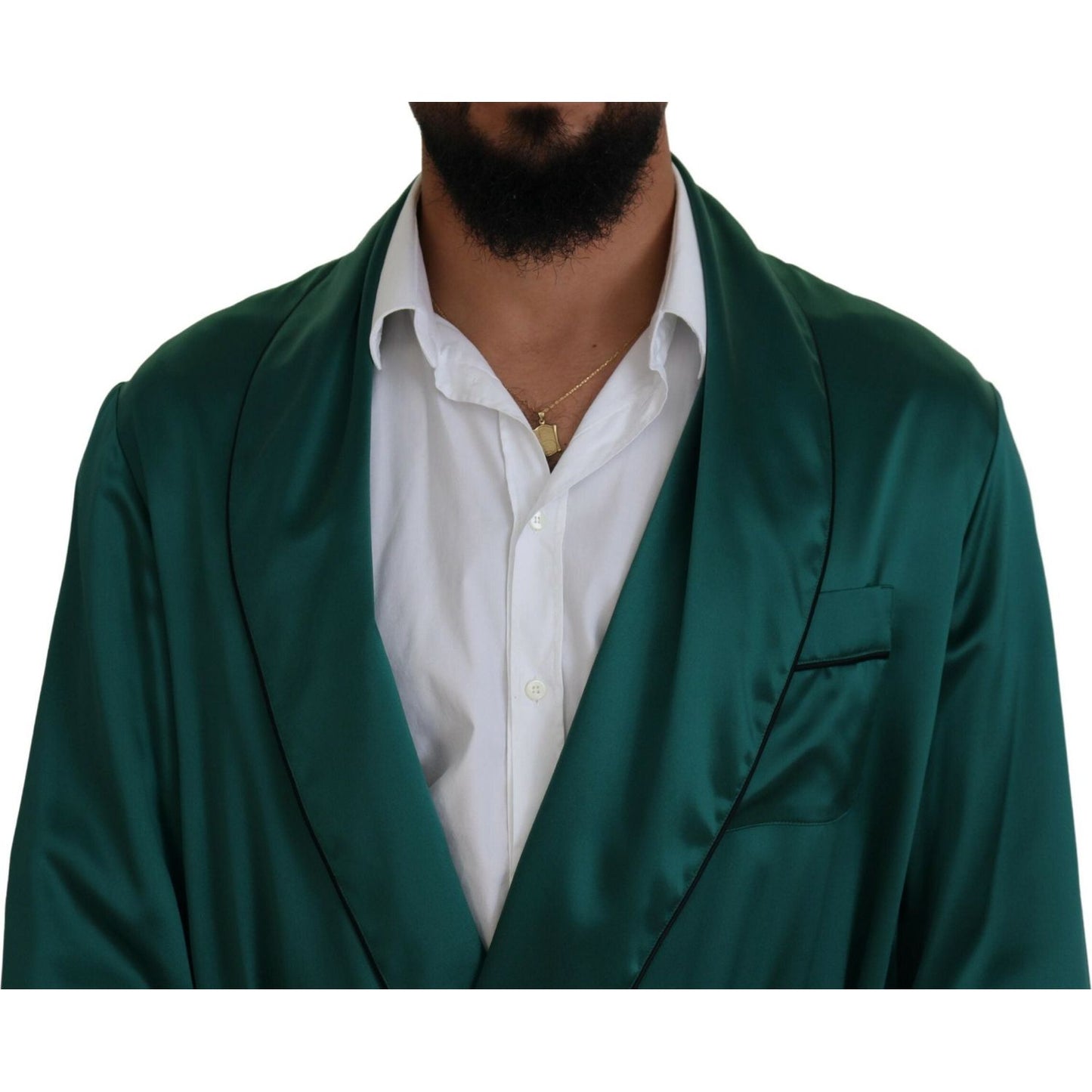 Dolce & Gabbana Green Silk Waist Belt Robe Sleepwear JKT3588-46