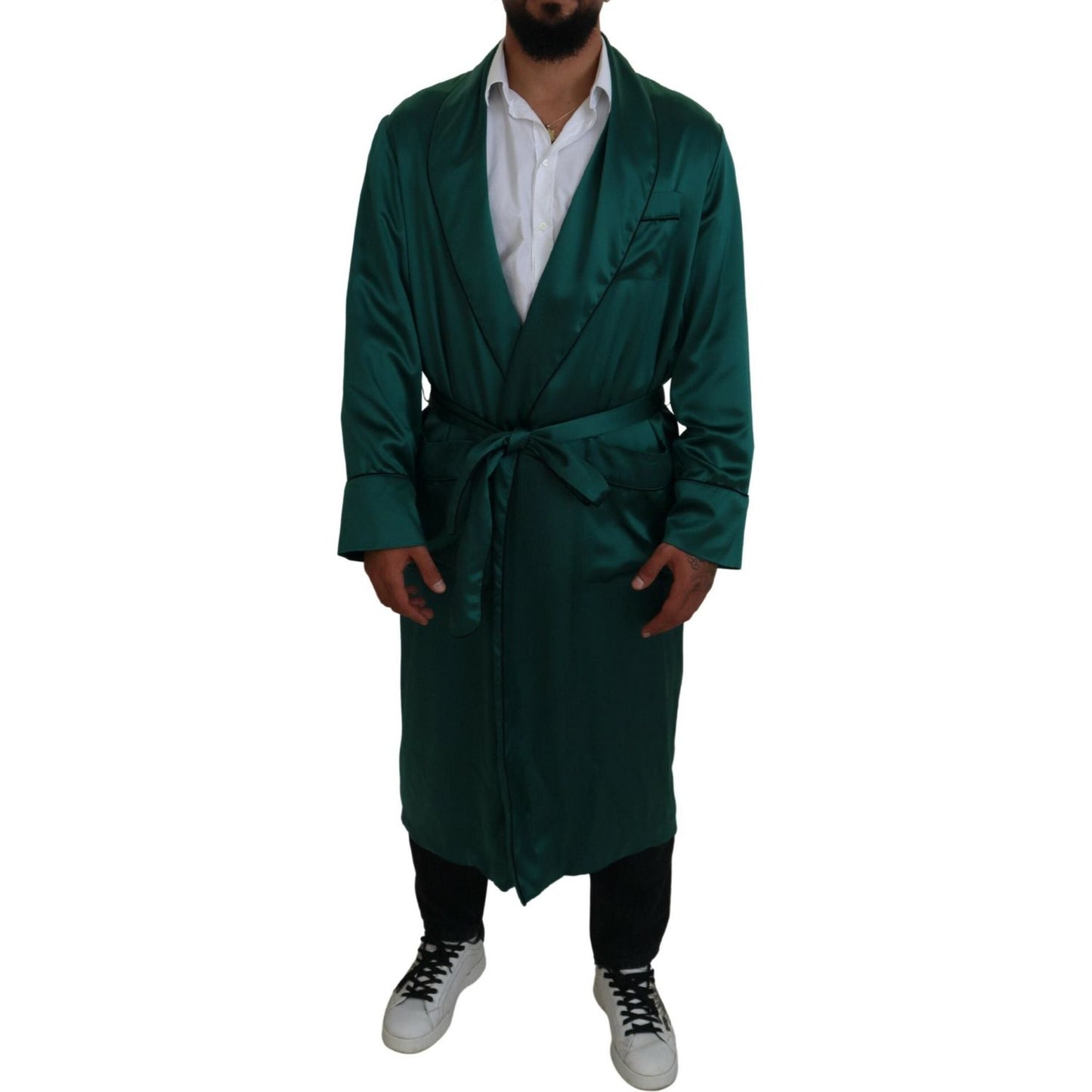 Dolce & Gabbana Green Silk Waist Belt Robe Sleepwear JKT3588-46