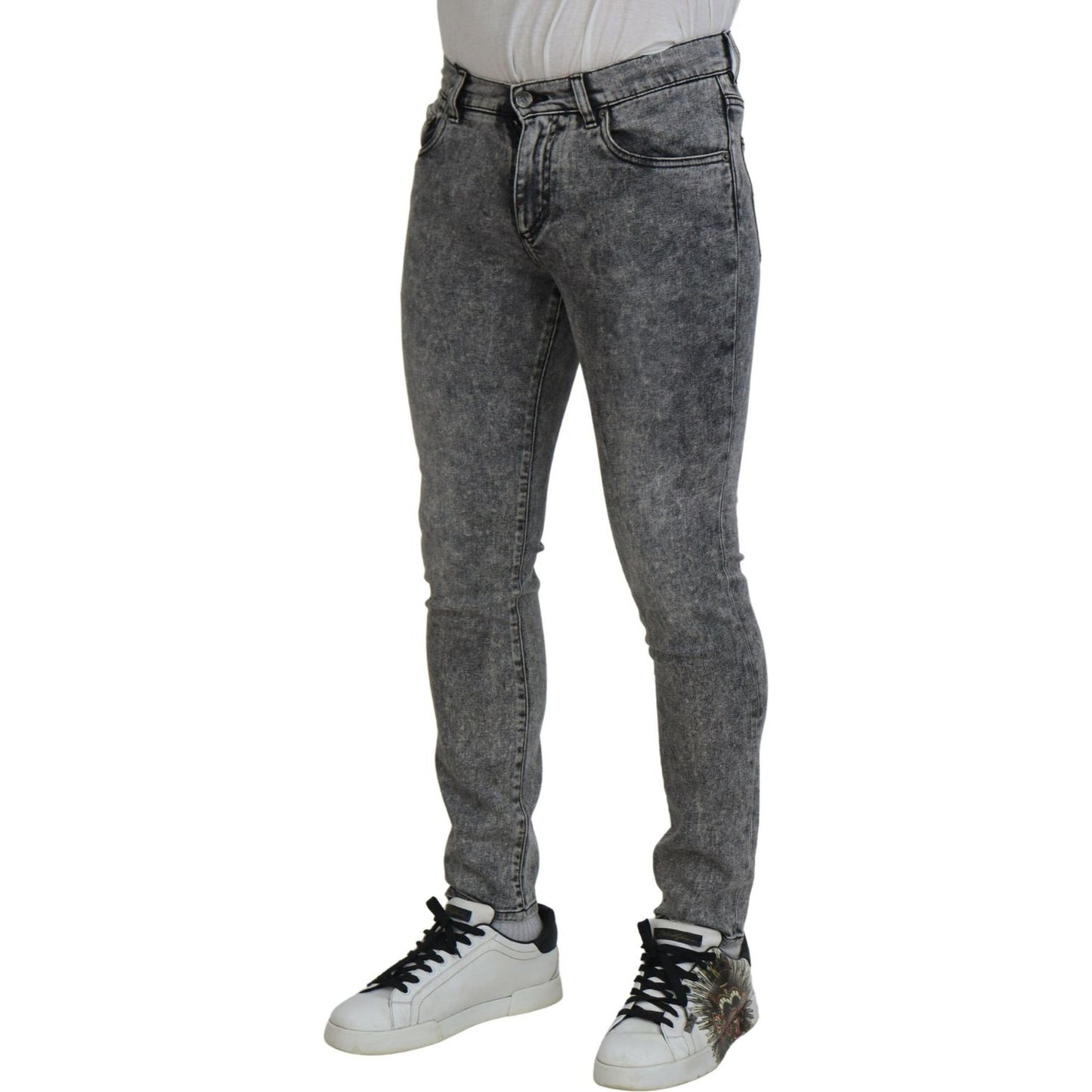 Dolce & Gabbana Grey Washed Cotton Slim Fit Men Denim Jeans PAN74729-44