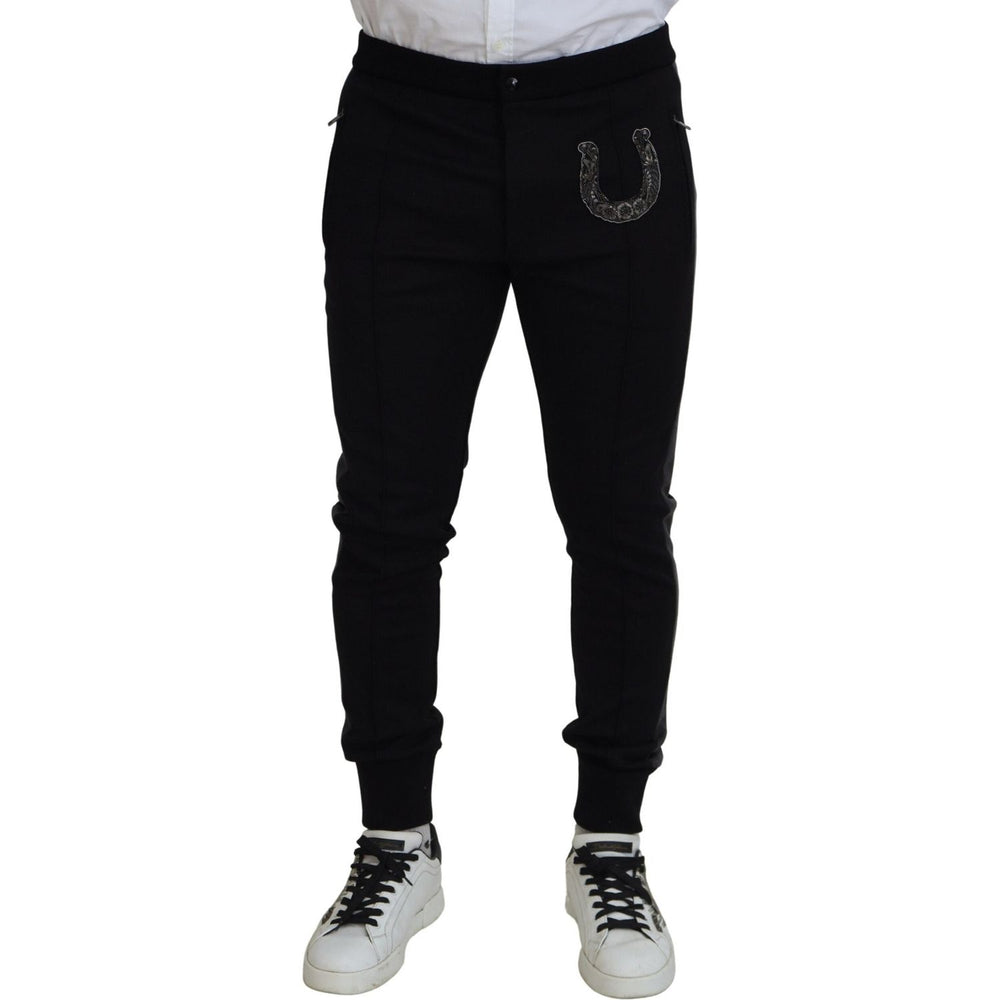 Dolce & Gabbana Black Wool Horseshoe Jogger Pants PAN74799-52