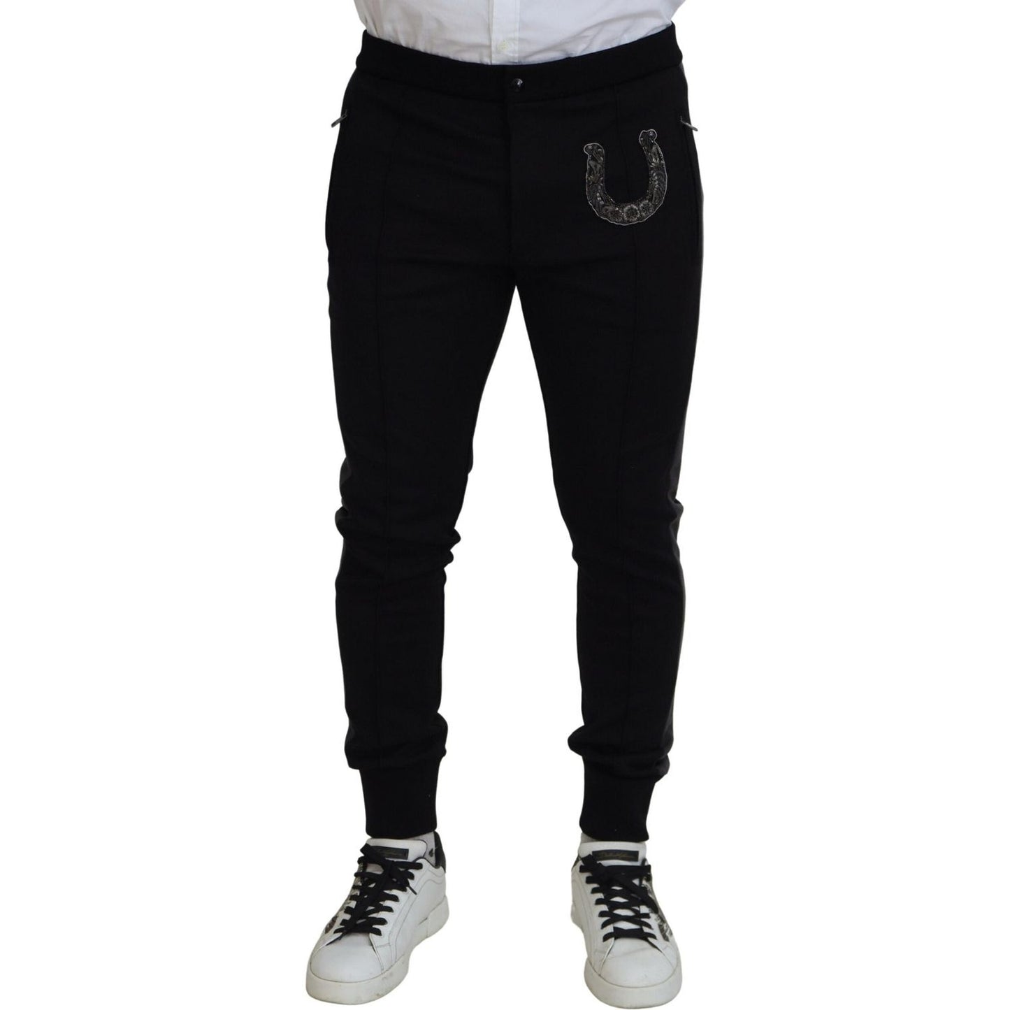 Dolce & Gabbana Black Wool Horseshoe Jogger Pants PAN74799-52