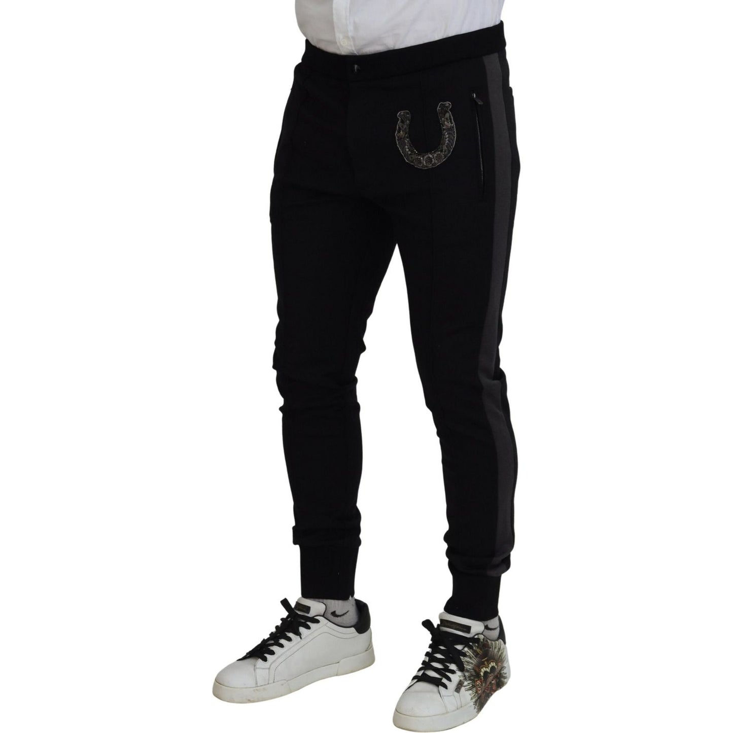 Dolce & Gabbana Black Wool Horseshoe Jogger Pants PAN74799-52
