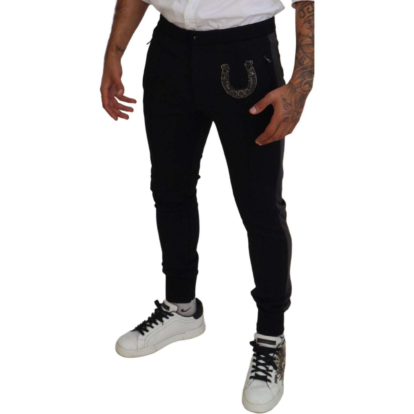 Dolce & Gabbana Black Wool Horseshoe Jogger Pants PAN74799-52