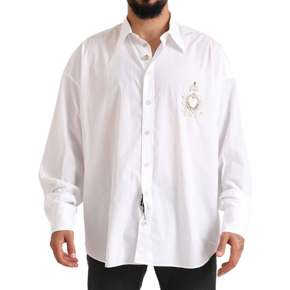 Dolce & Gabbana White Logo Cotton Casual Long Sleeves Shirt TSH84139-41