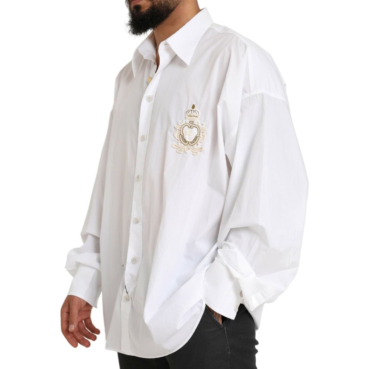 Dolce & Gabbana White Logo Cotton Casual Long Sleeves Shirt TSH84139-41