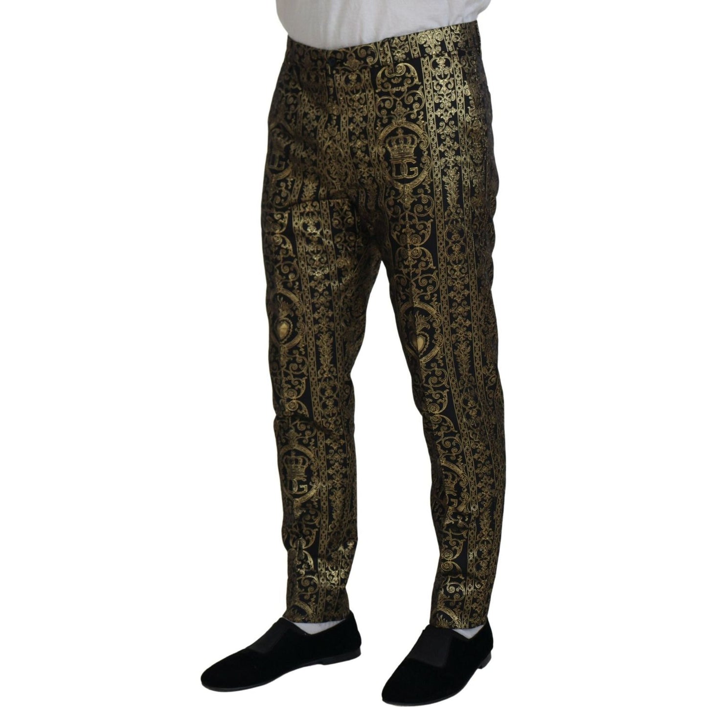 Dolce & Gabbana Black Gold Jacquard Dress Trouser Pants PAN74727- 48