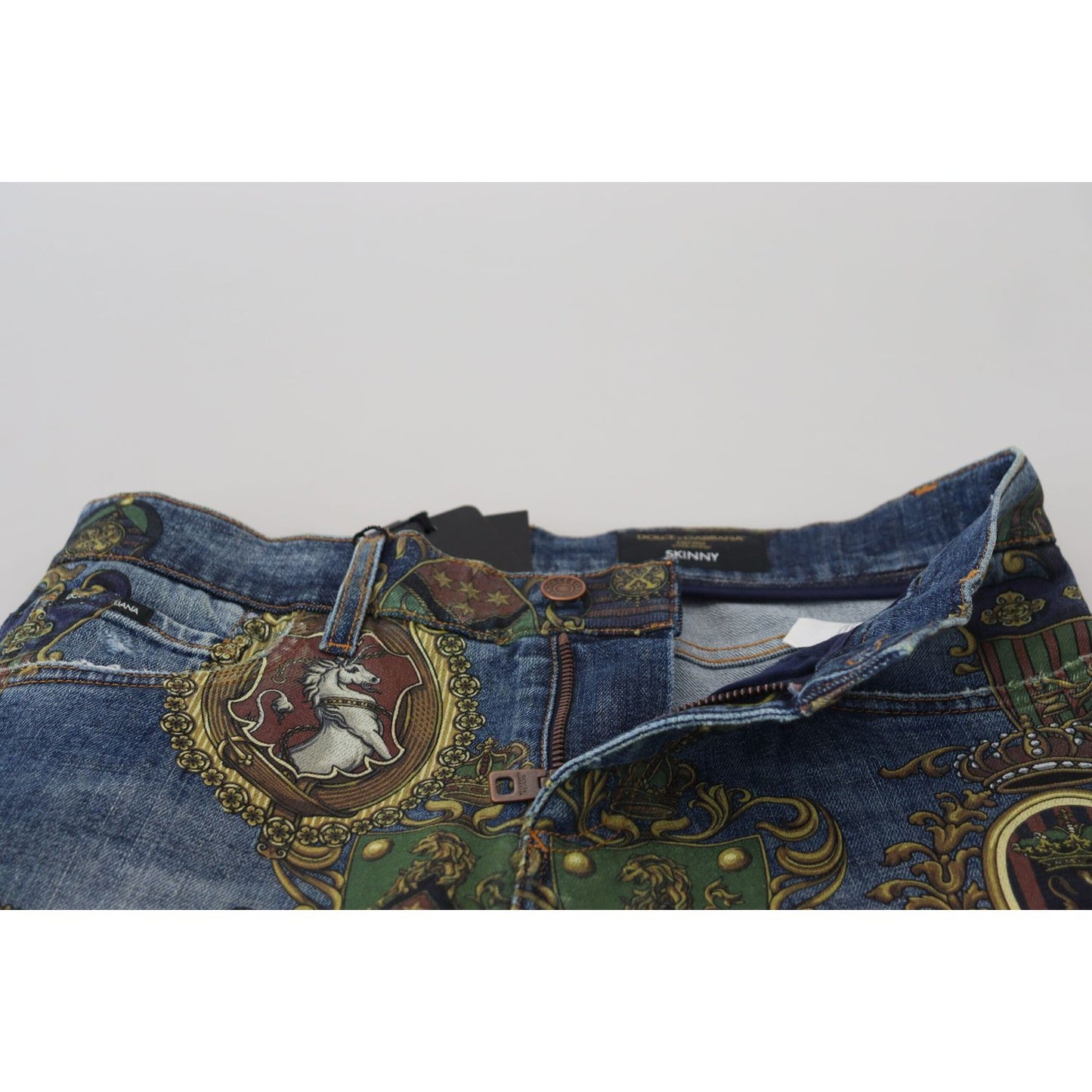 Dolce & Gabbana Blue Medal Print Slim Fit Cotton Jeans PAN74750-46