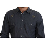 Dolce & Gabbana Blue Cotton Denim Crystal Bee Shirt TSH83866- 37