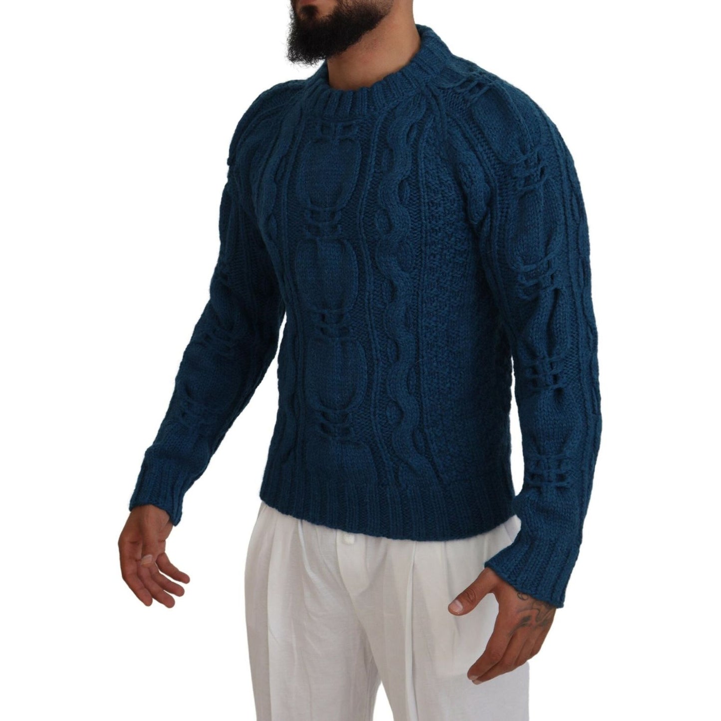Dolce & Gabbana Blue Knitted Wool Alpaca Pullover Sweater TSH83882-44