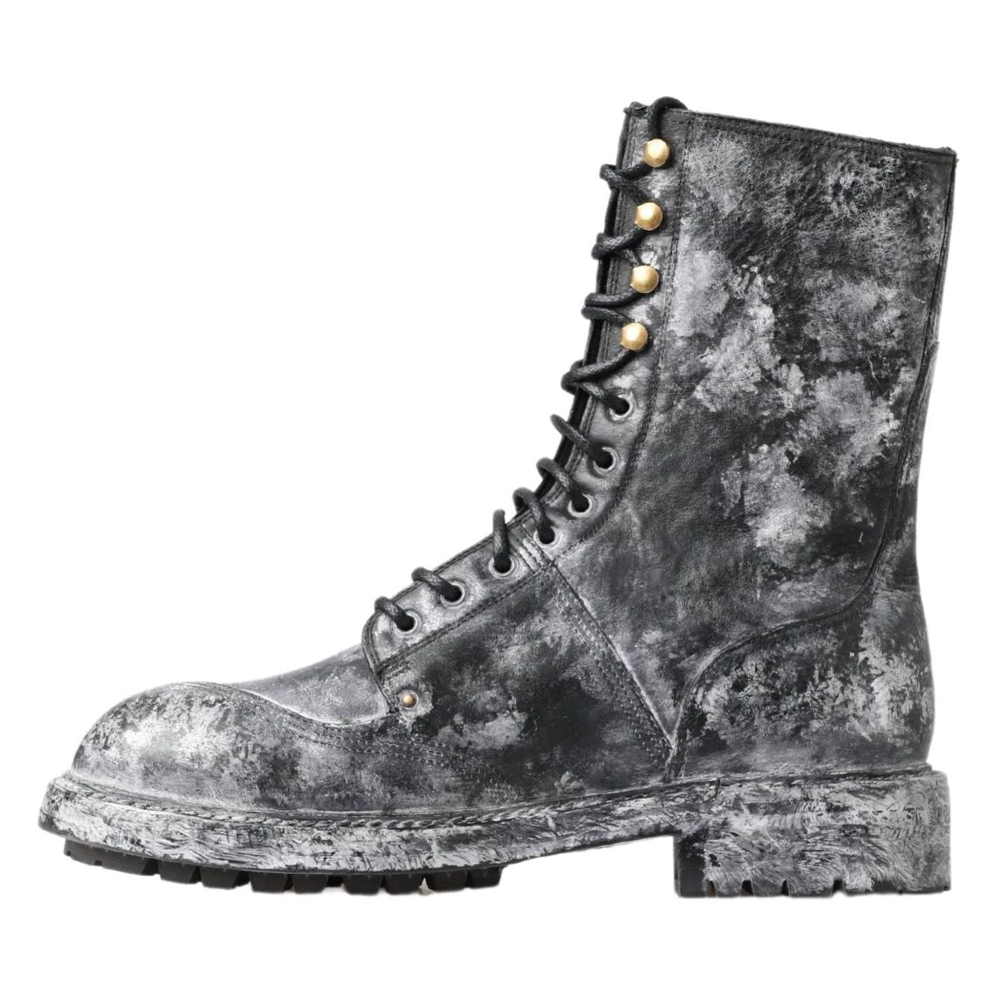 Dolce & Gabbana Black Gray Leather Mid Calf Boots Shoes MV5053- 39.5
