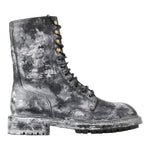 Dolce & Gabbana Black Gray Leather Mid Calf Boots Shoes MV5053- 39.5