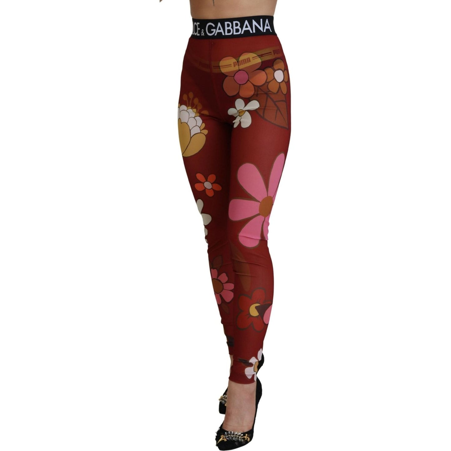 Dolce & Gabbana Red Floral Leggings Stretch Waist Pants PAN74235-38