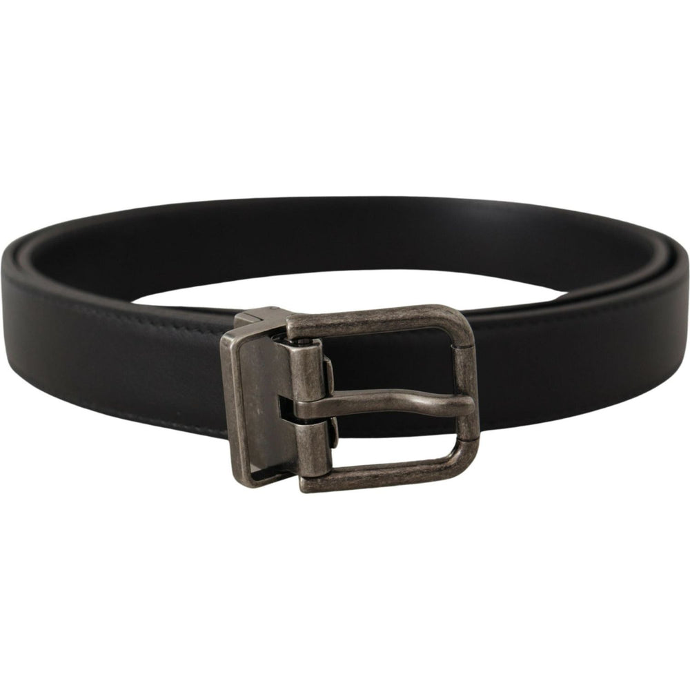Dolce & Gabbana Black Plain Leather Vintage Logo Metal Buckle Belt BEL8583-85