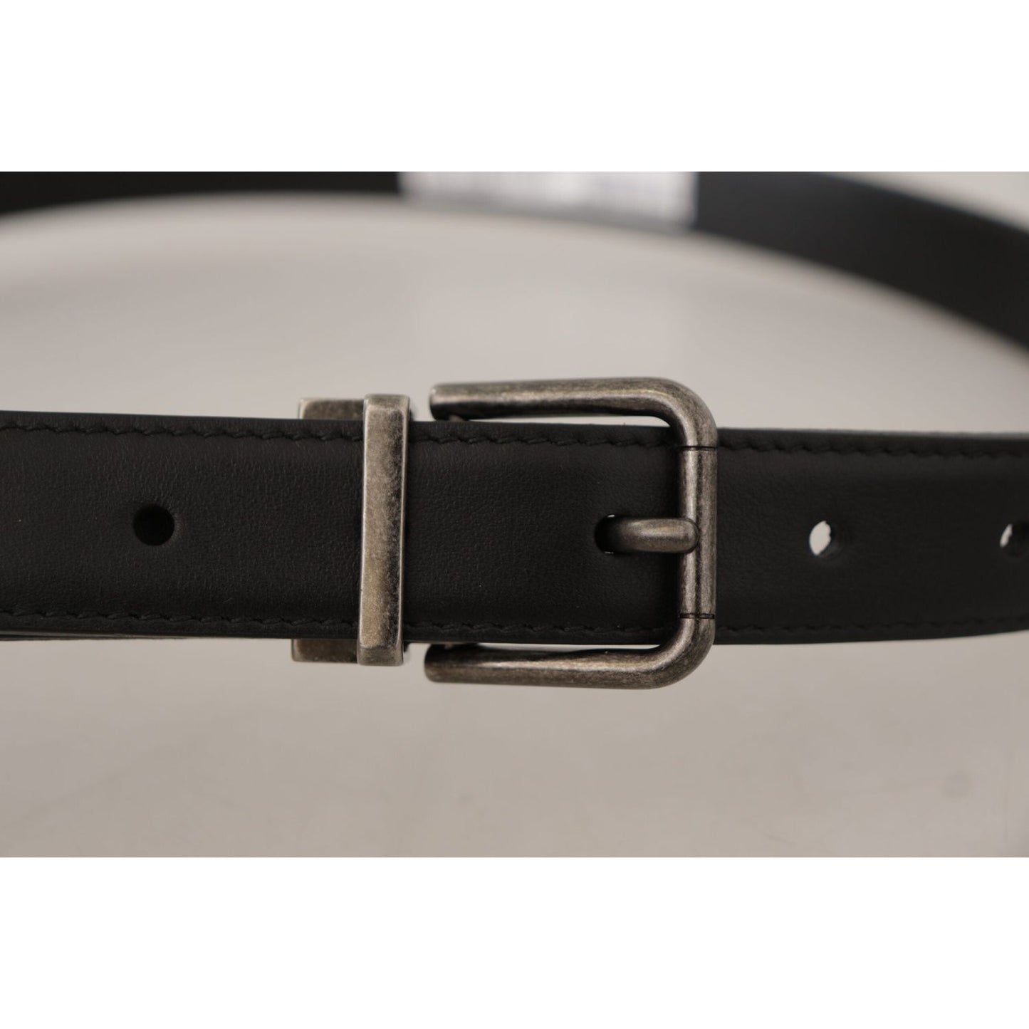 Dolce & Gabbana Black Plain Leather Vintage Logo Metal Buckle Belt BEL8583-85