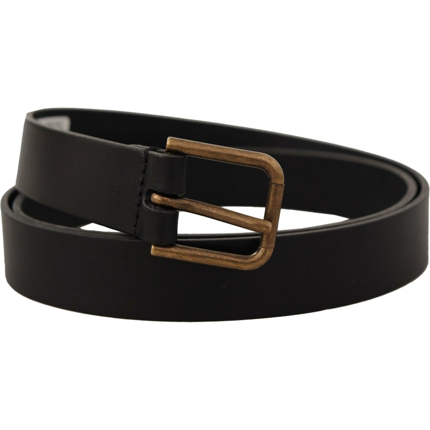 Dolce & Gabbana Black Calf Leather Brass Logo Engraved Buckle Belt BEL8599-90