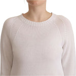 Alpha Studio White Long Sleeves Crewneck Pullover Sweater TSH7301-40