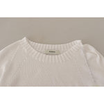 Alpha Studio White Long Sleeves Crewneck Pullover Sweater TSH7301-40