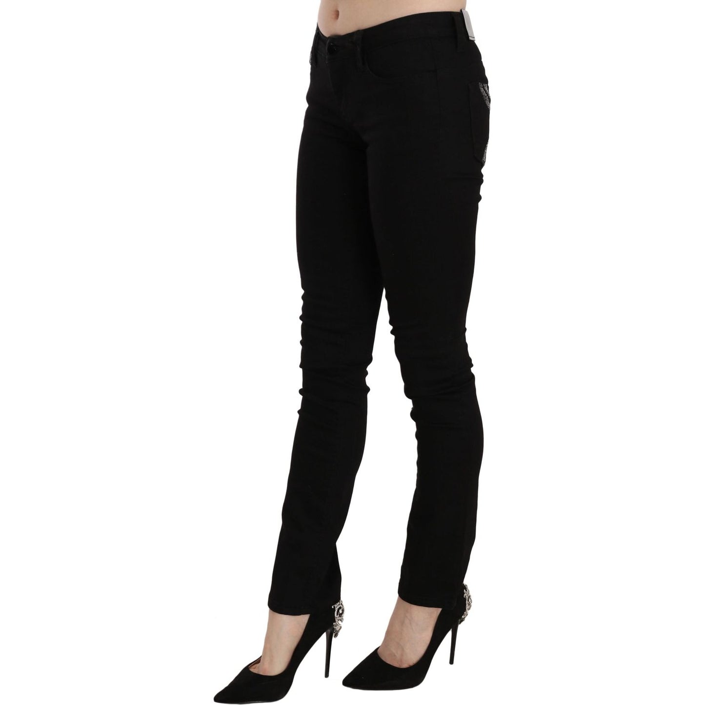 Costume National Black Sequined Mid Waist Slim Fit Denim Jeans PAN70639-26
