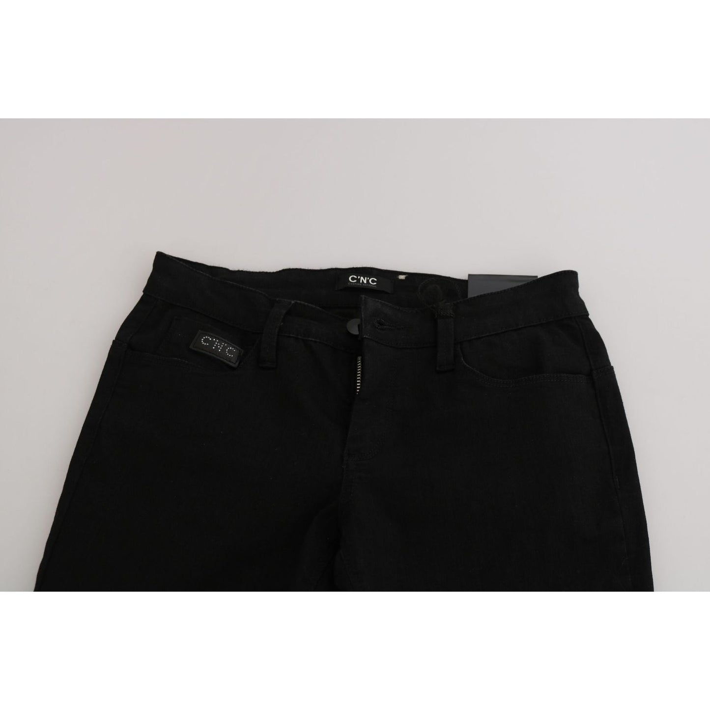 Costume National Black Sequined Mid Waist Slim Fit Denim Jeans PAN70639-26