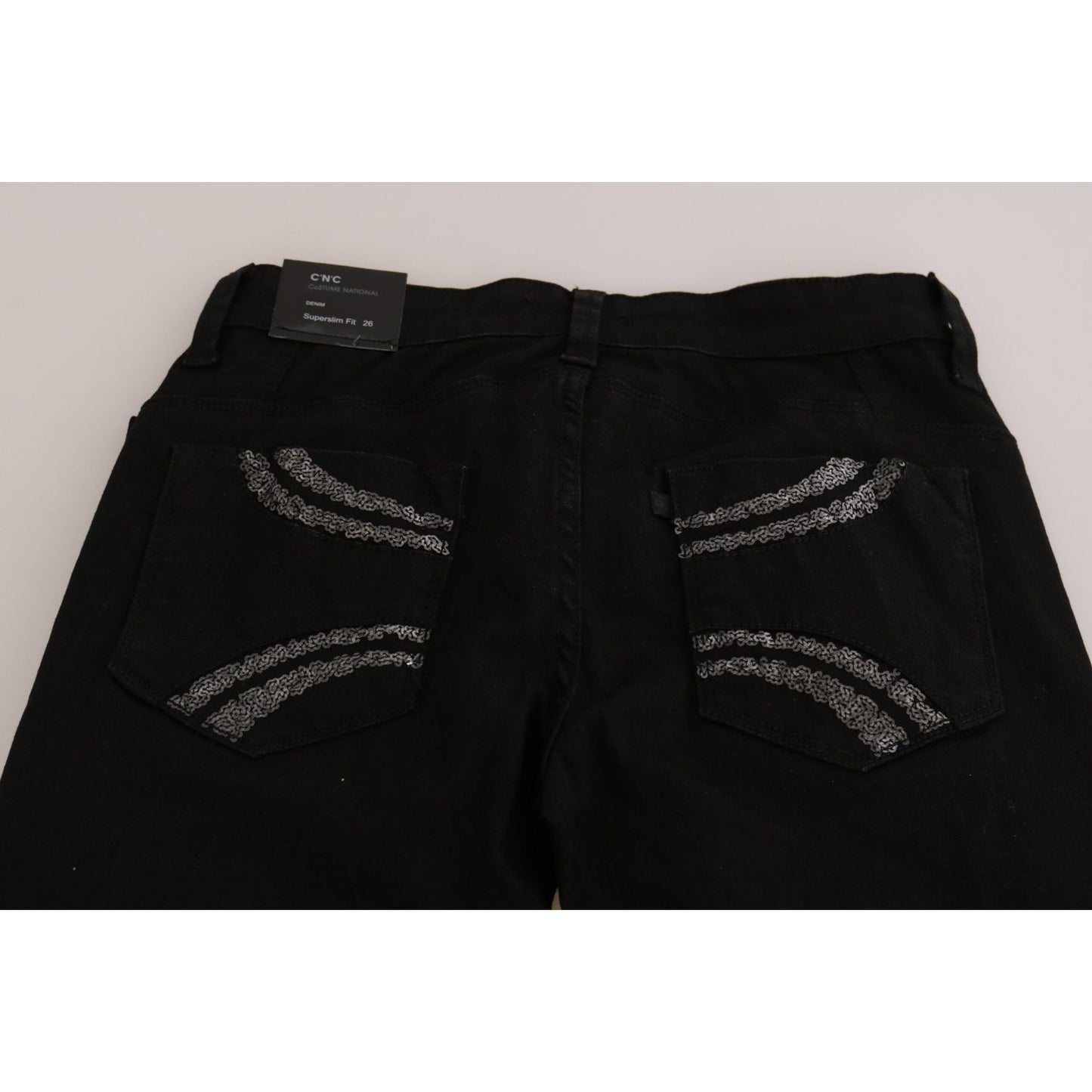 Costume National Black Sequined Mid Waist Slim Fit Denim Jeans PAN70639-26