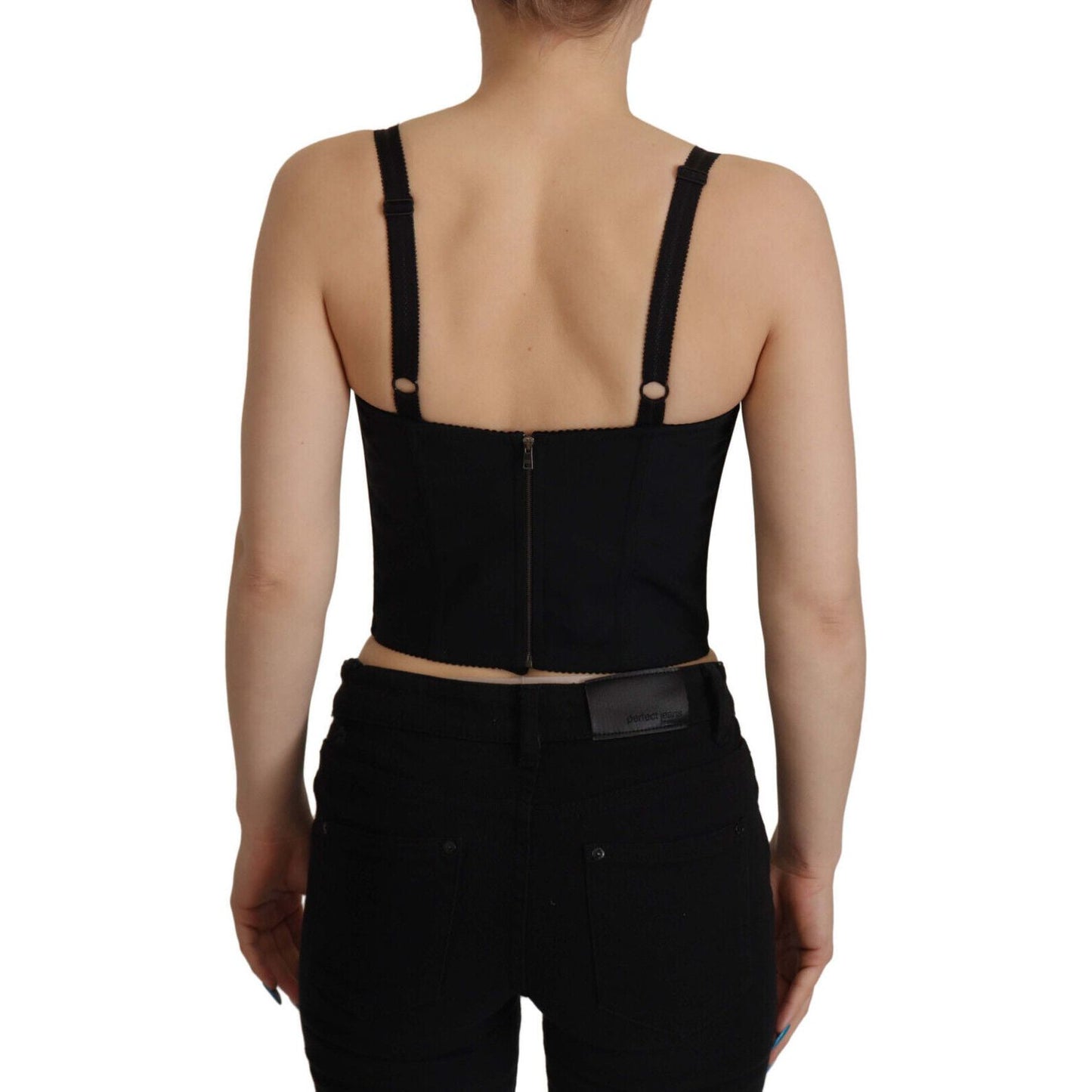 Dolce & Gabbana Black Patchwork Sicily Blouse Corset Cropped Top TSH8005-36