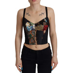 Dolce & Gabbana Black Patchwork Sicily Blouse Corset Cropped Top TSH8005-36