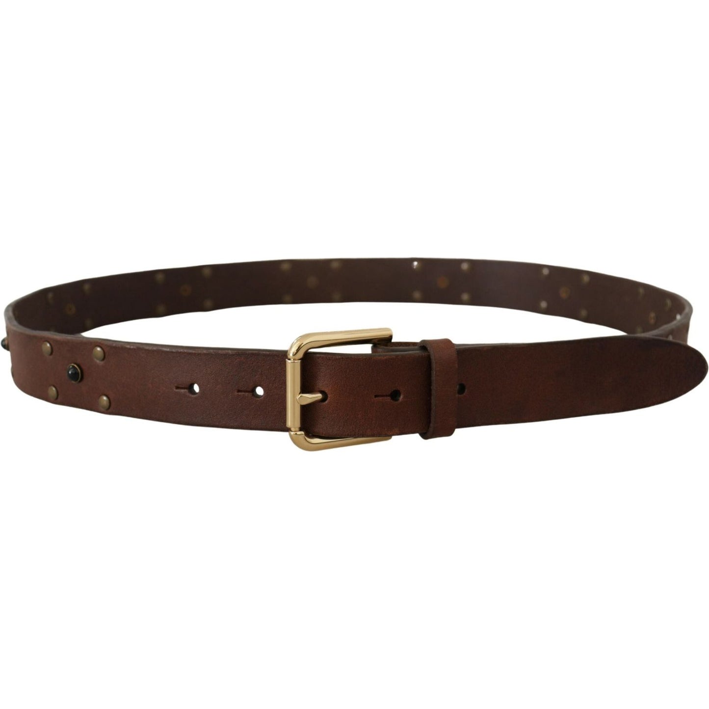 Dolce & Gabbana Brown Leather Studded Gold Tone Metal Buckle Belt BEL8612-90