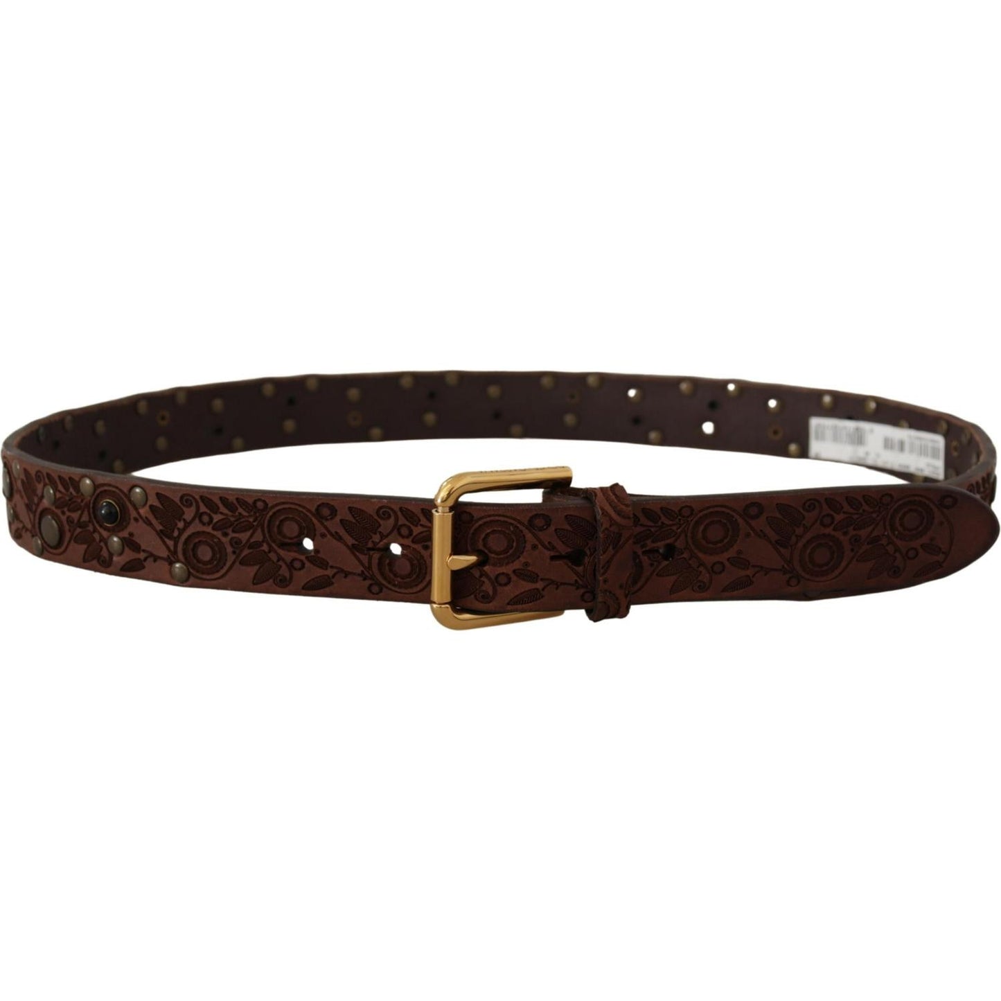 Dolce & Gabbana Brown Calf Leather Embossed Gold Metal Buckle BEL8619-85