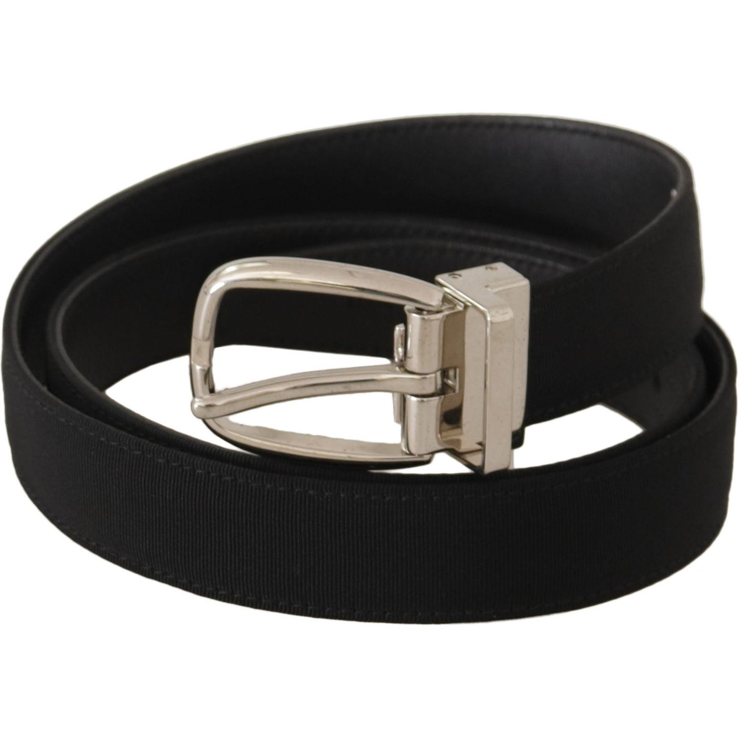 Dolce & Gabbana Belt Black Calf Leather Silver Tone Metal Buckle BEL8624-85