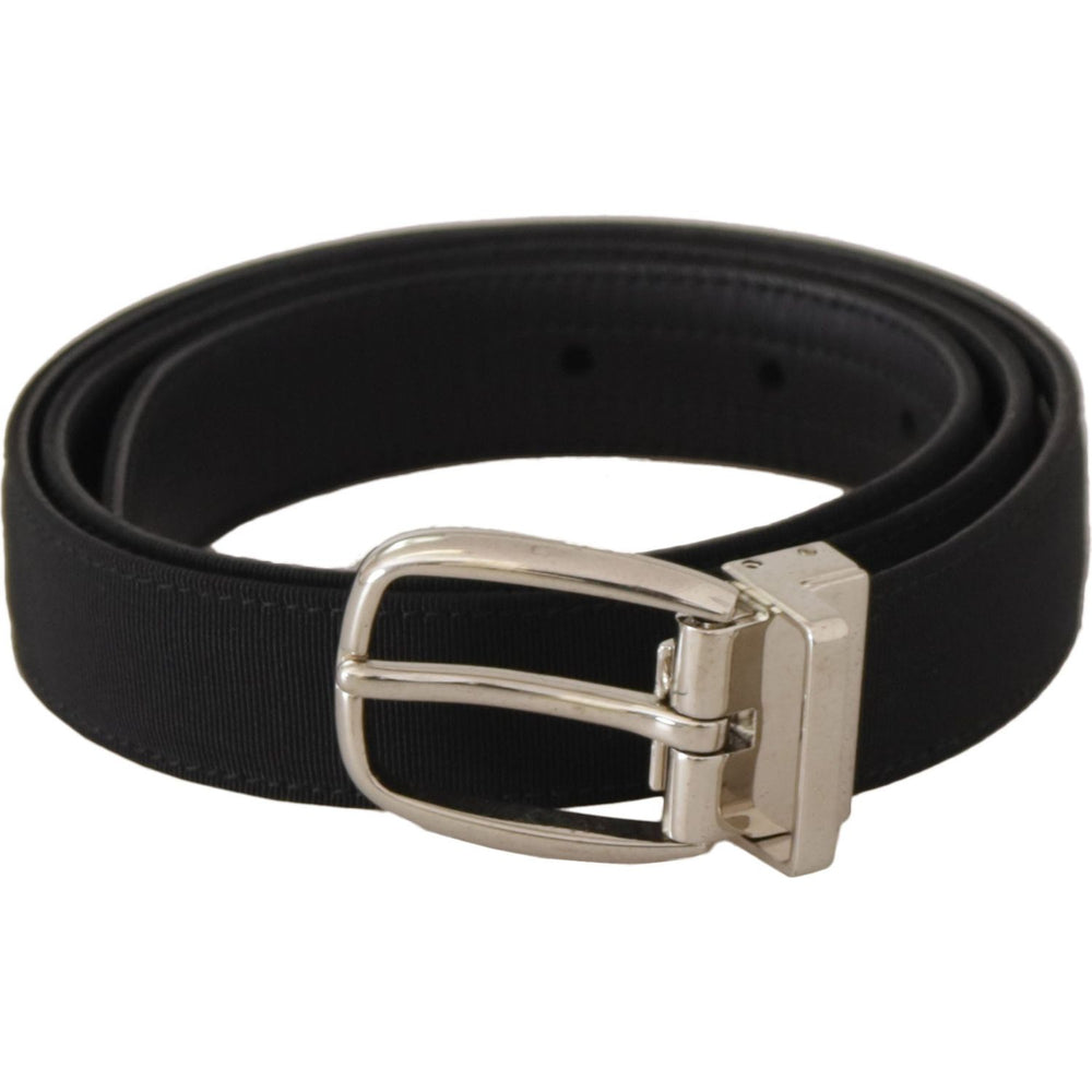 Dolce & Gabbana Belt Black Calf Leather Silver Tone Metal Buckle BEL8624-85