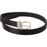 Dolce & Gabbana Black Canvas Leather Silver Logo Metal Buckle Belt BEL8632-35