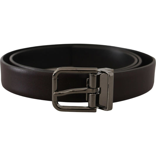 Dolce & Gabbana Dark Purple Leather Box Borchia Metal Buckle Belt