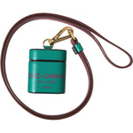 Dolce & Gabbana Green Maroon Calf Leather Logo Print Strap Airpods Case SMY101187