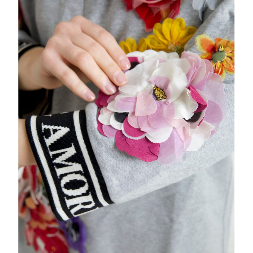 Dolce & Gabbana Gray DG Amore Queen Floral Pullover Sweater TSH83142-36