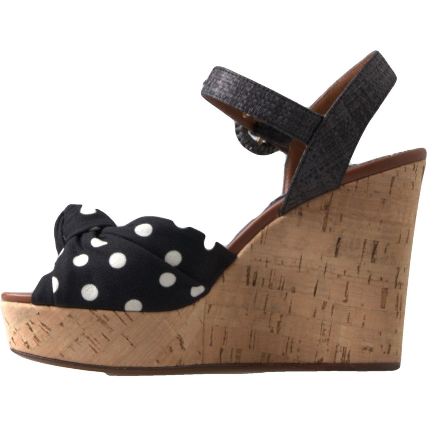 Dolce & Gabbana Black Wedges Polka Dotted Ankle Strap Shoes Sandals LA10239-35.5