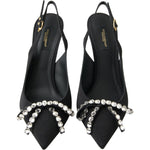 Dolce & Gabbana Black Crystal Embellished Slingback Heel Shoes LA10245-39.5