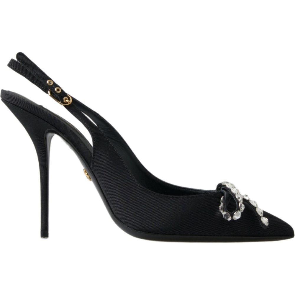 Dolce & Gabbana Black Crystal Embellished Slingback Heel Shoes LA10245-39.5