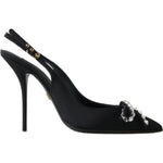 Dolce & Gabbana Black Crystal Embellished Slingback Heel Shoes LA10245-39.5