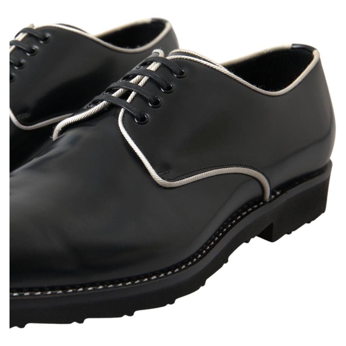 Dolce & Gabbana Black White Leather Formal Shoes MV5113-44.5
