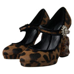 Dolce & Gabbana Black Brown Calf Leopard Heel Mary Jane Pump Shoes LA10270-35.5