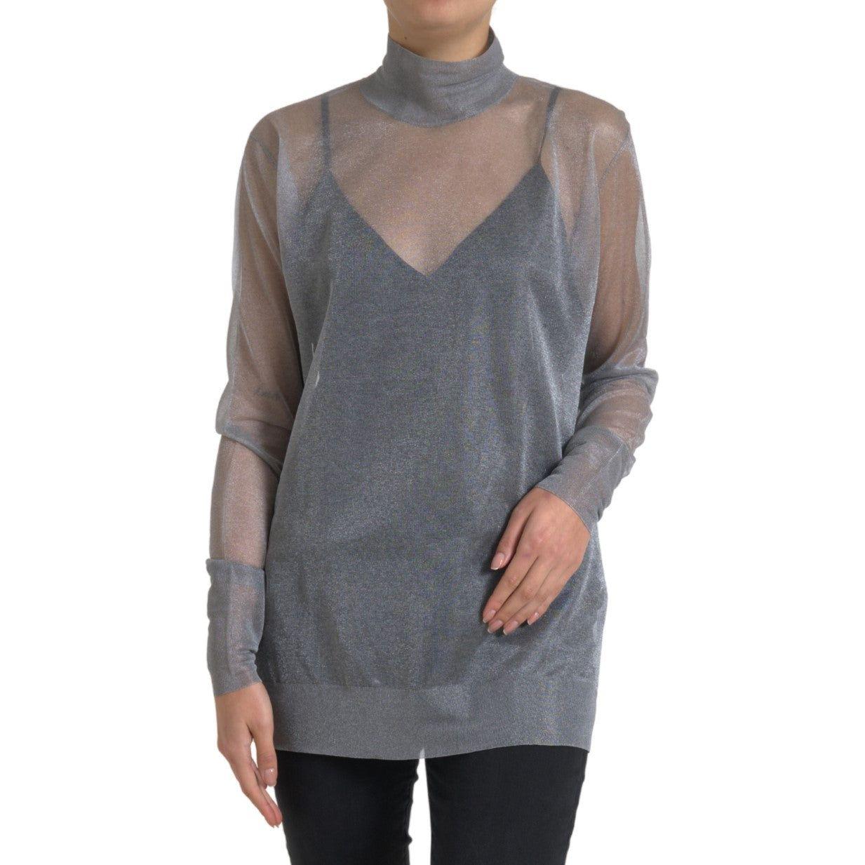Dolce & Gabbana Gray Mesh Turtleneck Long Sleeve Blouse Top TSH83322-44