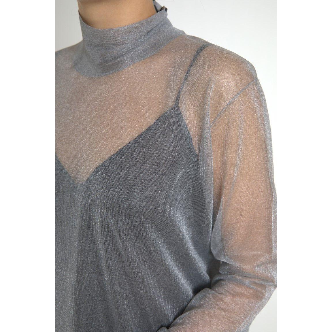 Dolce & Gabbana Gray Mesh Turtleneck Long Sleeve Blouse Top TSH83322-44