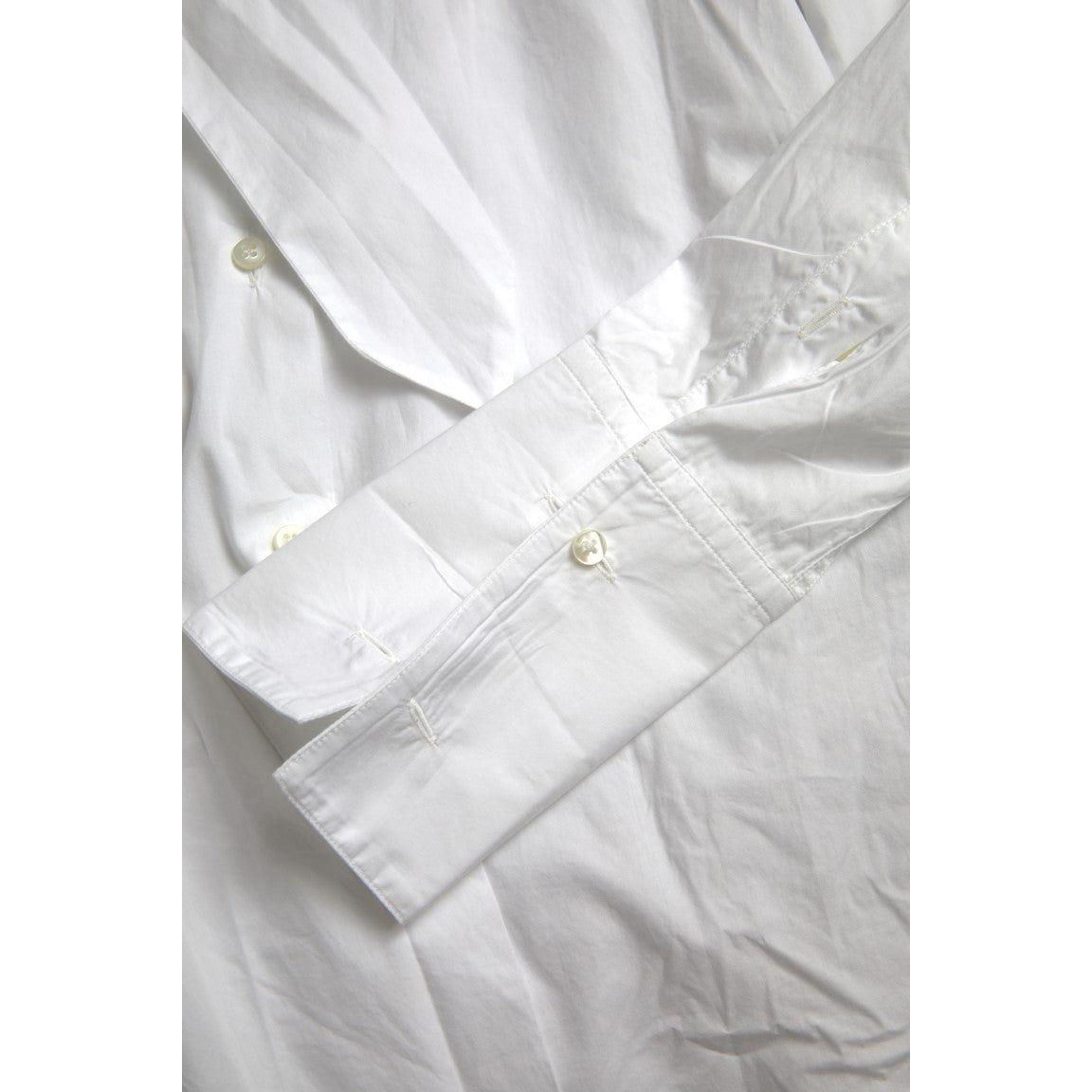 Dolce & Gabbana White Cotton Ascot Collar Long Sleeves Top TSH84084-42
