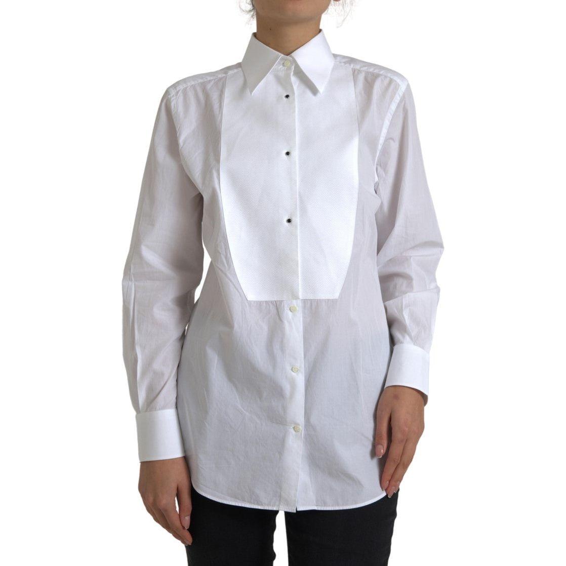 Dolce & Gabbana Cotton Collared Long Sleeves Shirt White TSH84086-46