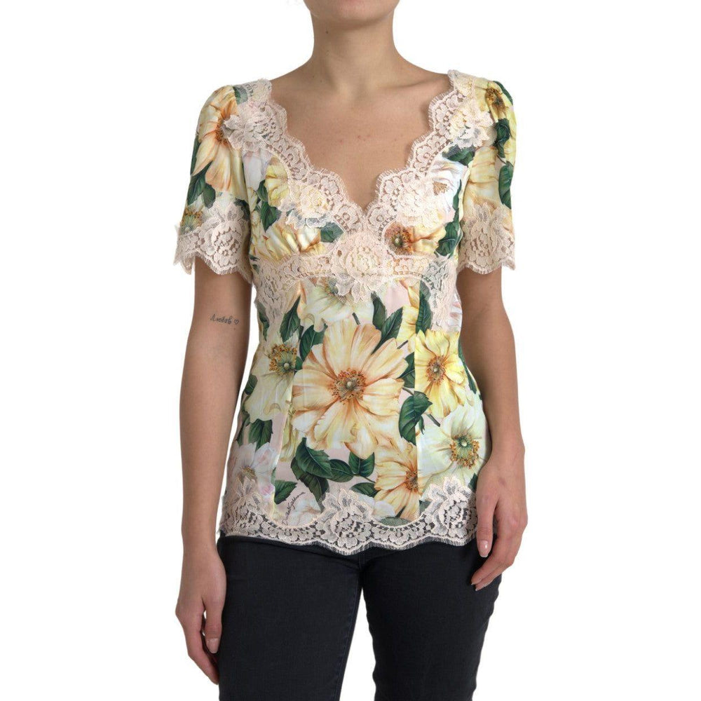 Dolce & Gabbana Multicolor Floral Lace V Neck Blouse TSH84507-38