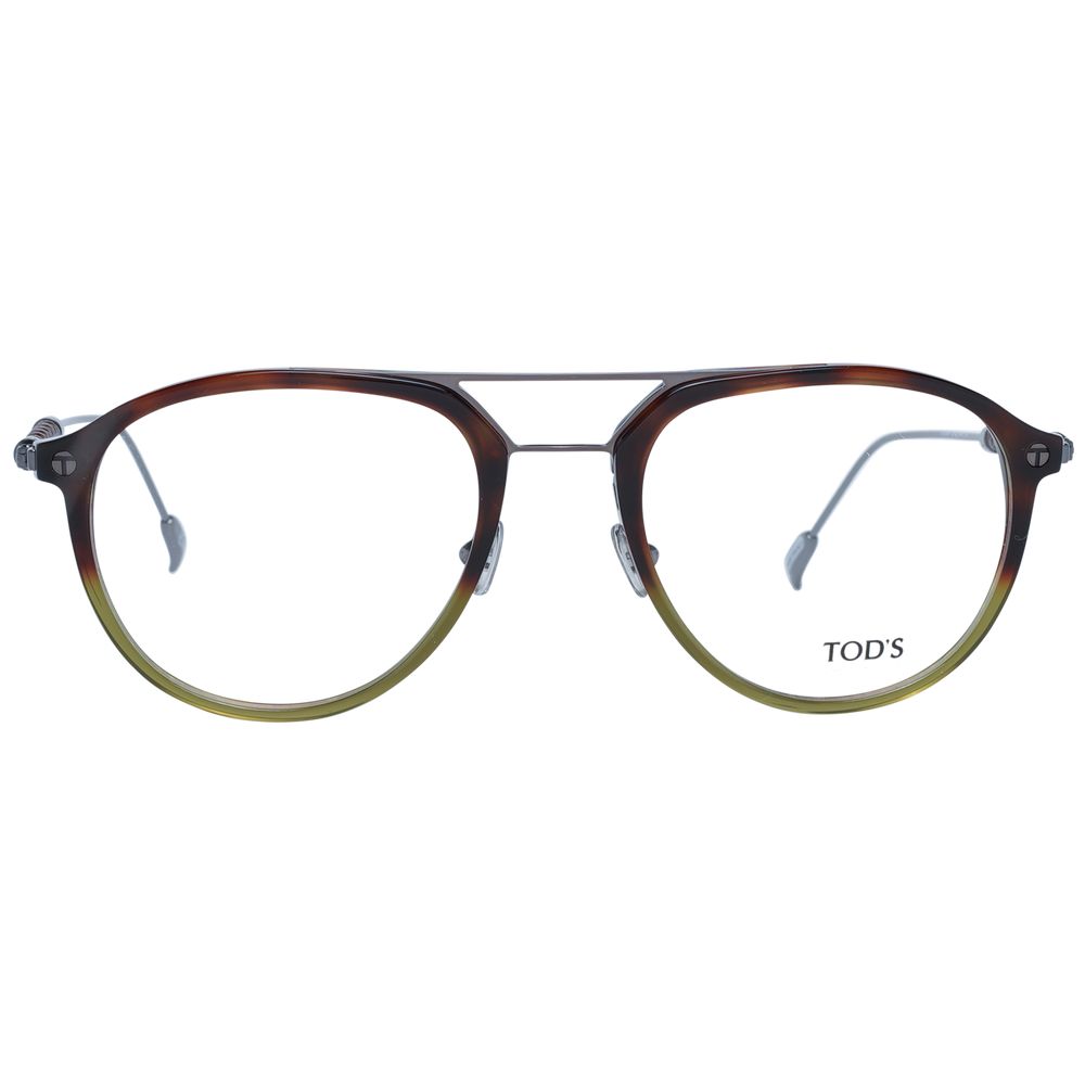 Tod's Brown Men Glasses Frame, full-rim plastic aviator style with demo lenses, 53-20-145 size, includes branded case.