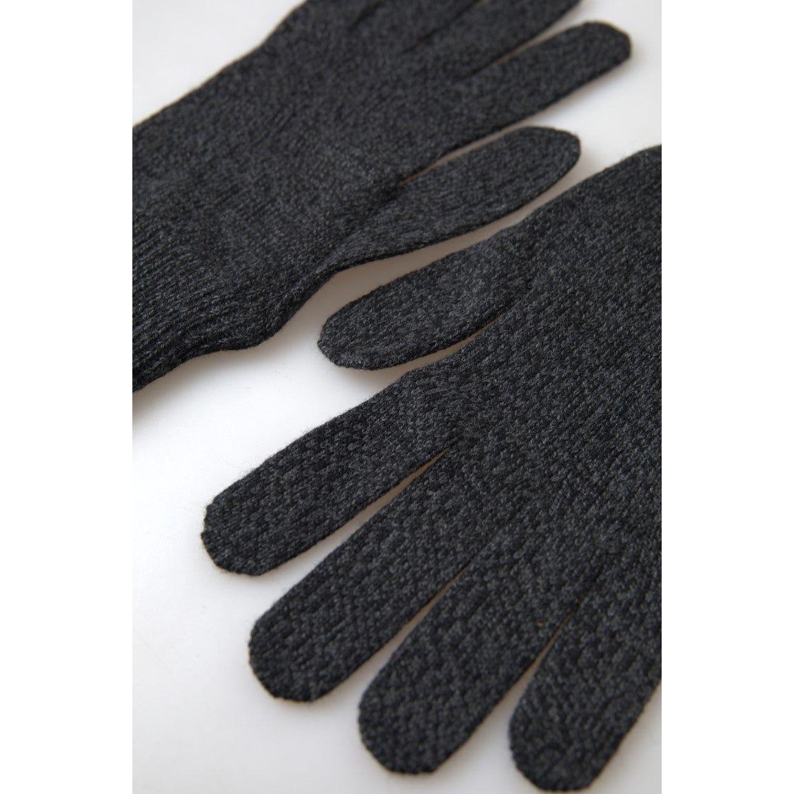 Dolce & Gabbana Gray Virgin Wool Knit Hands Mitten Men Gloves LB30104-8.5