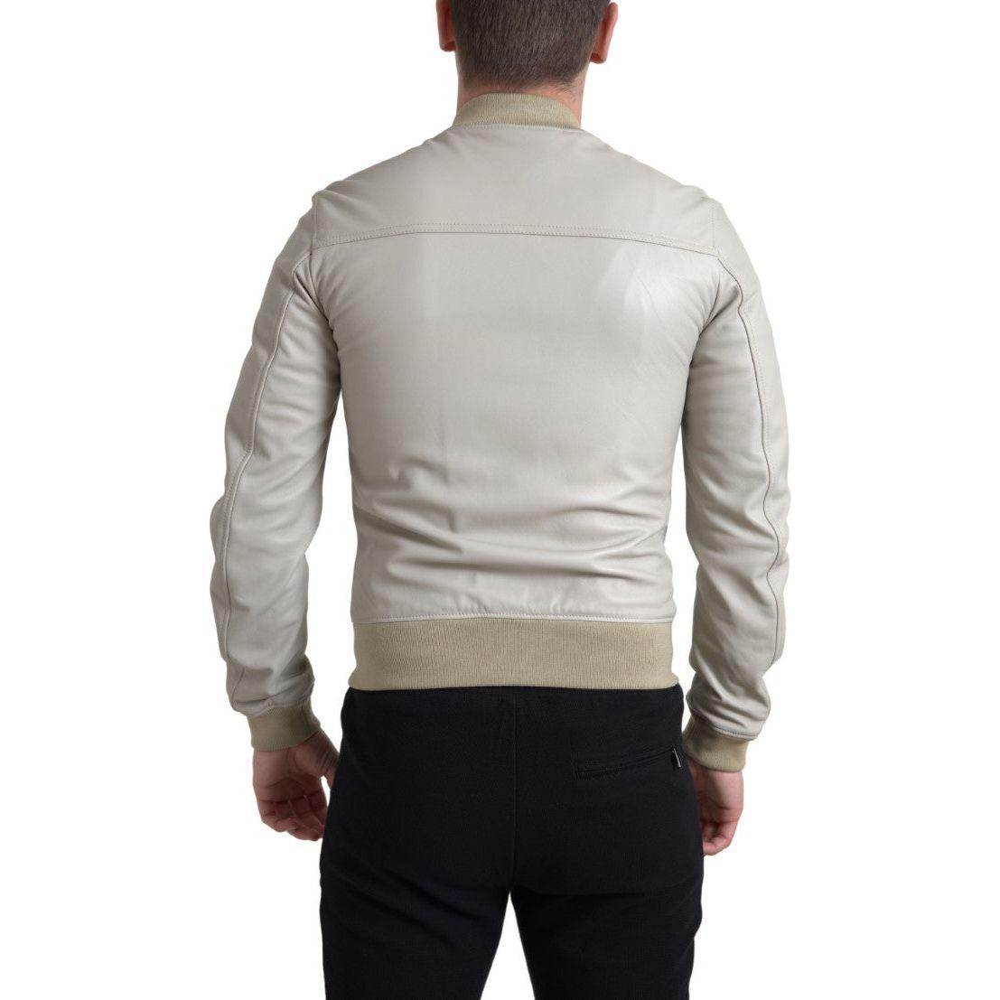 Dolce & Gabbana Cream Leather Bomber Blouson Full Zip Jacket JKT3657-48