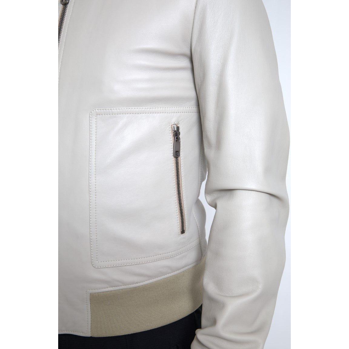 Dolce & Gabbana Cream Leather Bomber Blouson Full Zip Jacket JKT3657-48